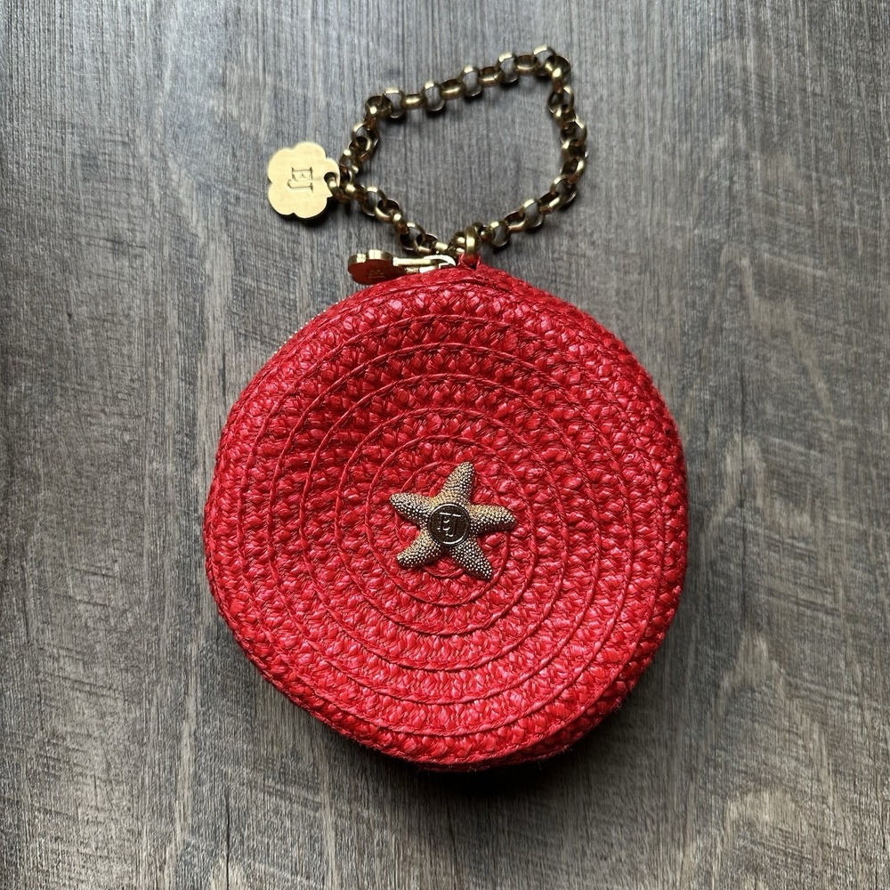 NEW! Eric Javits RED GOLD Starfish Round Squishee Charm Link Bracelet Wrist‎